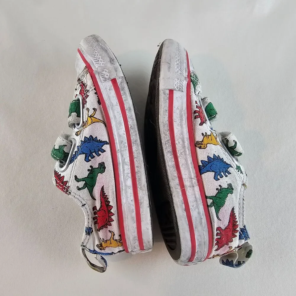 Converse All Star Dino Print Toddler Shoes US 7 White Hook Loop Sneakers Canvas
